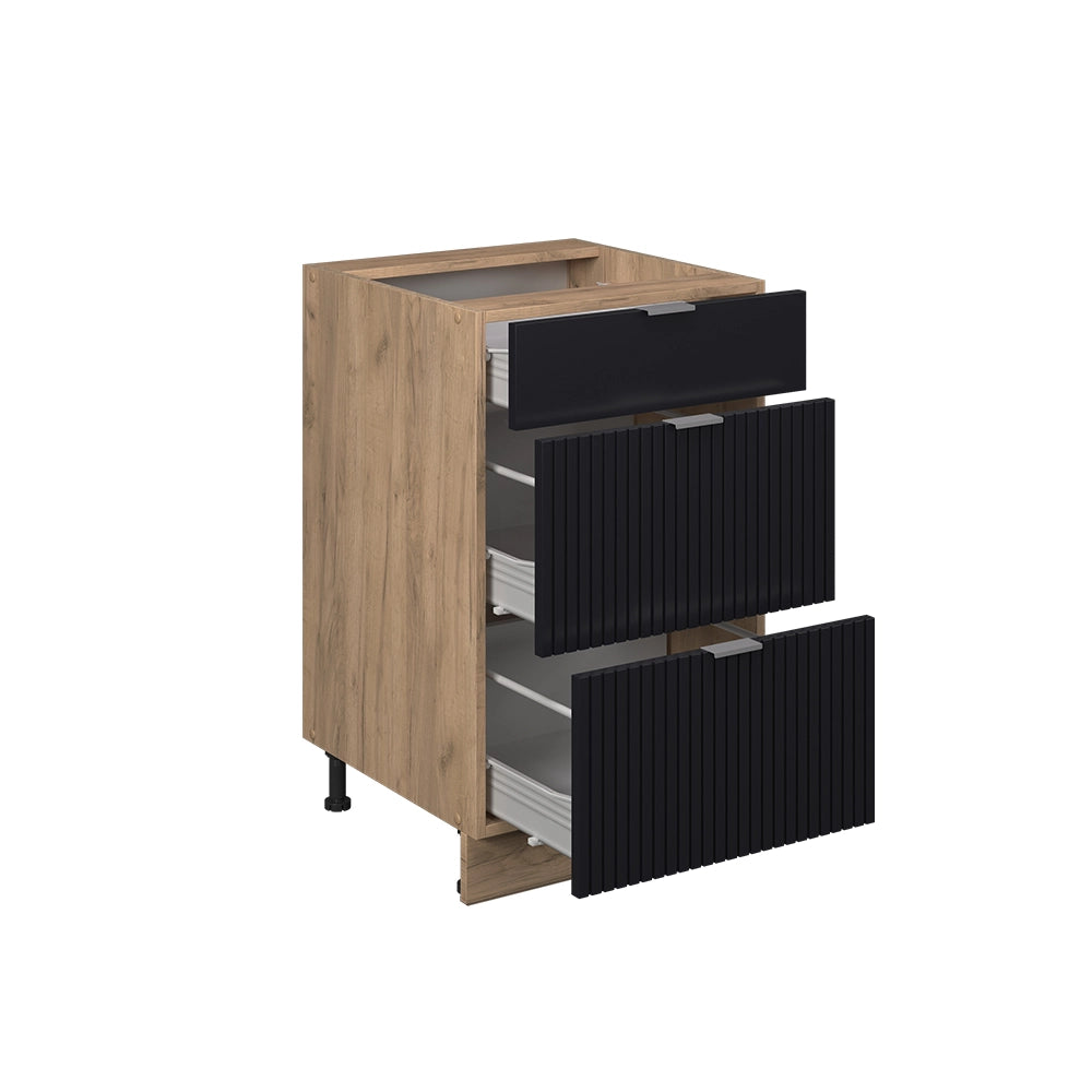 Mobiletto base per cucina Fame-Line Nero rigato/Rovere dorato 50 cm, PL Rovere Vicco