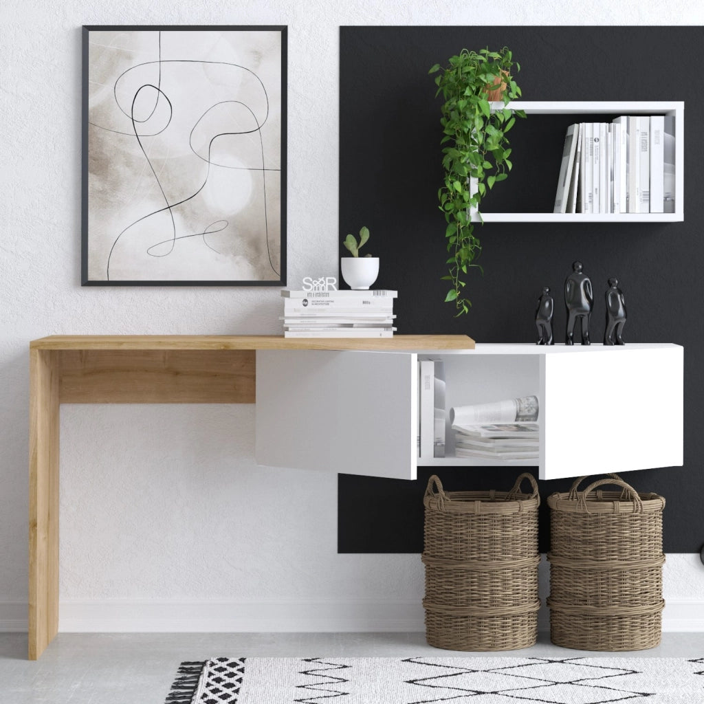 Scrivania in legno "Tiff" - 145 x 45 x 74 cm - Rovere bianco