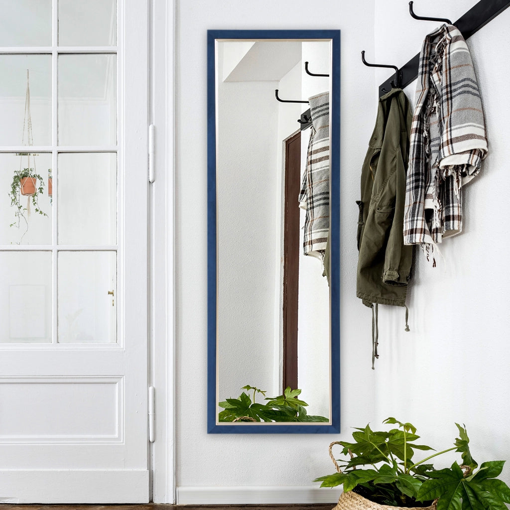 Specchio da Parete 150x50 cm con Cornice Velluto e Supporto ¨C zephmum ¨C Blu