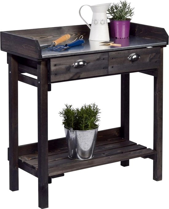 Tavolo per piante con 2 ripiani - multifunzionale - 1 pezzo - nero - legno di cedro - 79 x 39 x 90 cm