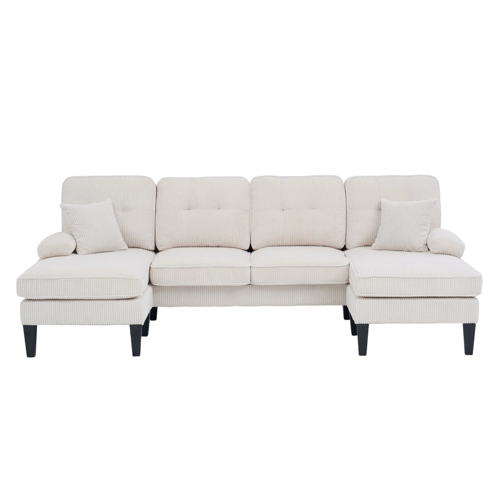Divano a U 4 posti in corduroy con tasche laterali, schienale ergonomico e seduta imbottita beige 250 × 130 × 88 cm