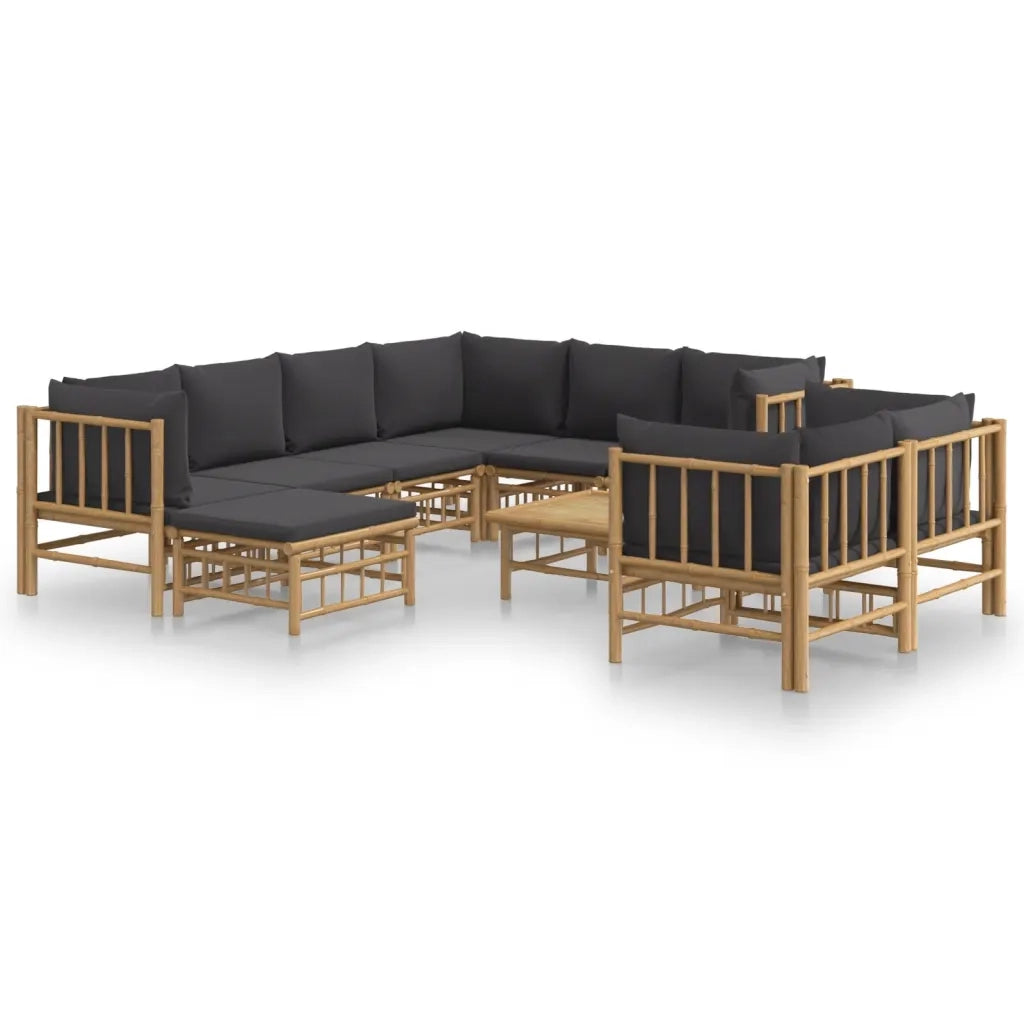 Set Salotto da Giardino 10pz con Cuscini Grigio Scuro Bambù 3155224