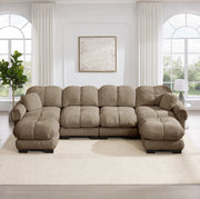 Divano modulare in ciniglia con pouf mobili 330×149×90 cm marrone