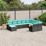 Set Divani da Giardino 10 pz con Cuscini Nero in Polyrattan 3227156