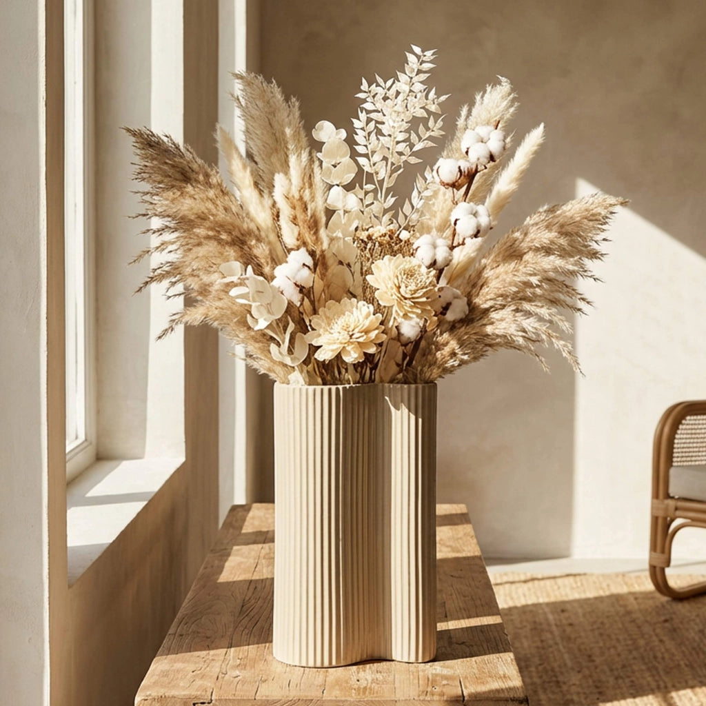 Fase, Vaso Superficie Ondulata con Finitura Opaca, Beige
