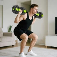 Set di Manubri Regolabili da 25 kg 4 in 1, con funzione di Kettlebell, Manubri, Bilanciere e Supporto per Flessioni, Verde