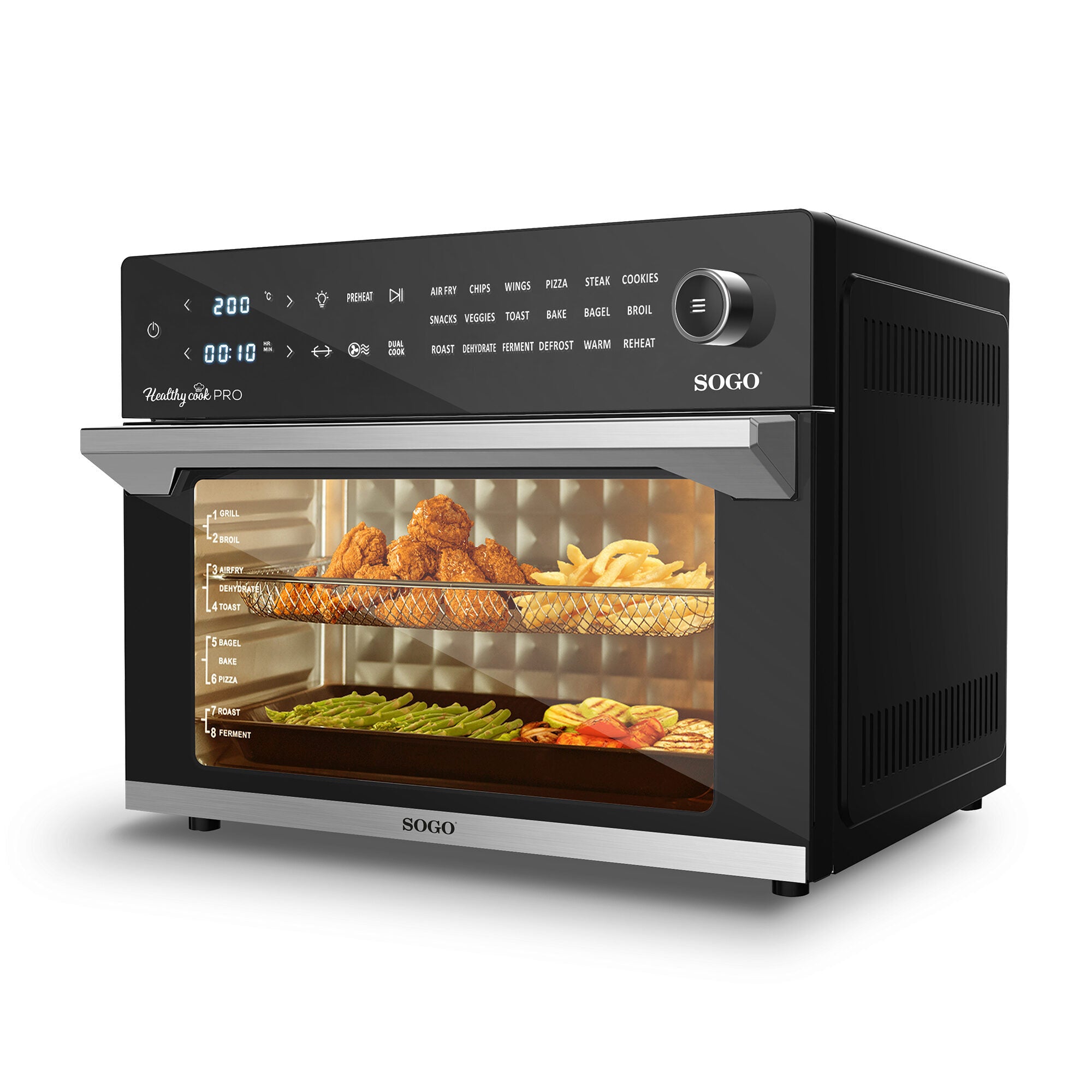 SOGO Friggitrice Forno e Disidratatore 30L 1800W con 18 Menu Preimpostati e Timer 12 Ore