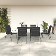 Set da Pranzo da Giardino 7 pz Nero in Acciaio e Textilene