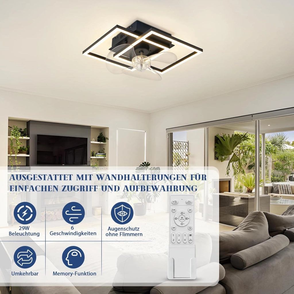 ZMH Ventilatore da Soffitto Silenzioso LED Nero con Illuminazione Moderna Intensità Regolabile per Camera da Letto