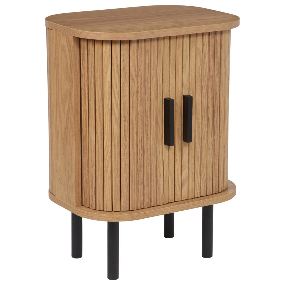 Comodino con ante scorrevole Legno chiaro Gambe in metallo stile retrò camera da letto