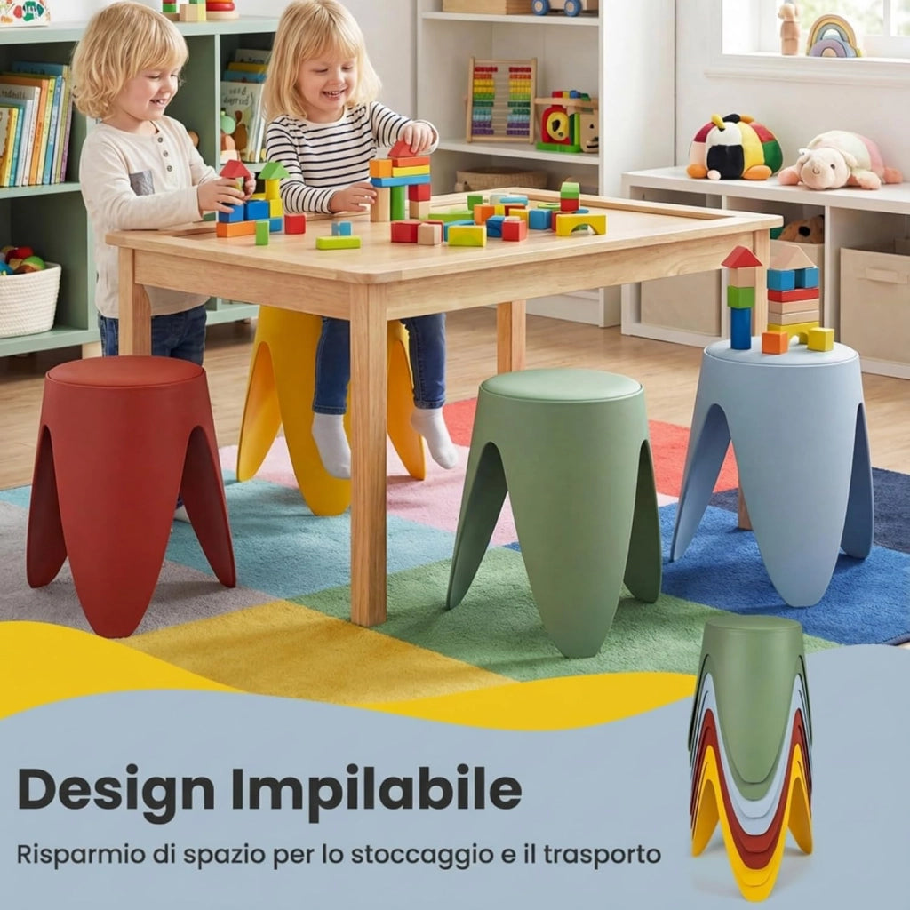 Set da 8 Sgabelli Impilabili, Sgabelli in Plastica Altezza 46 cm, Sedie Senza Schienale Portatili per Scuola, Aula, Soggiorno, Sala da Pranzo, Casa e Ufficio e Senza Montaggio