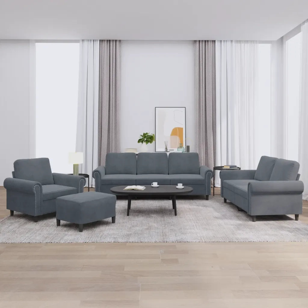 Set di Divani 4 pz con Cuscini Grigio Scuro in Velluto 3202181