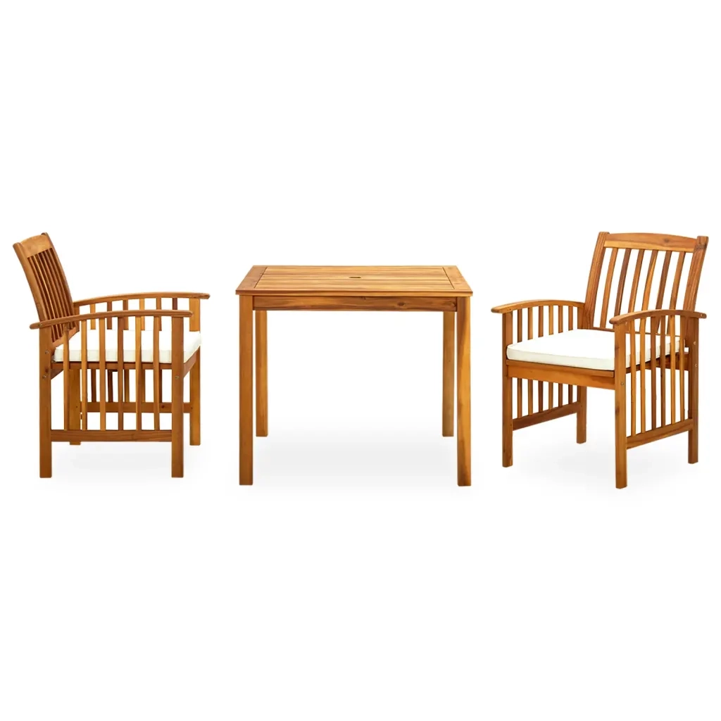 Set da Pranzo da Giardino 3 pz con Cuscini Massello di Acacia 3058082