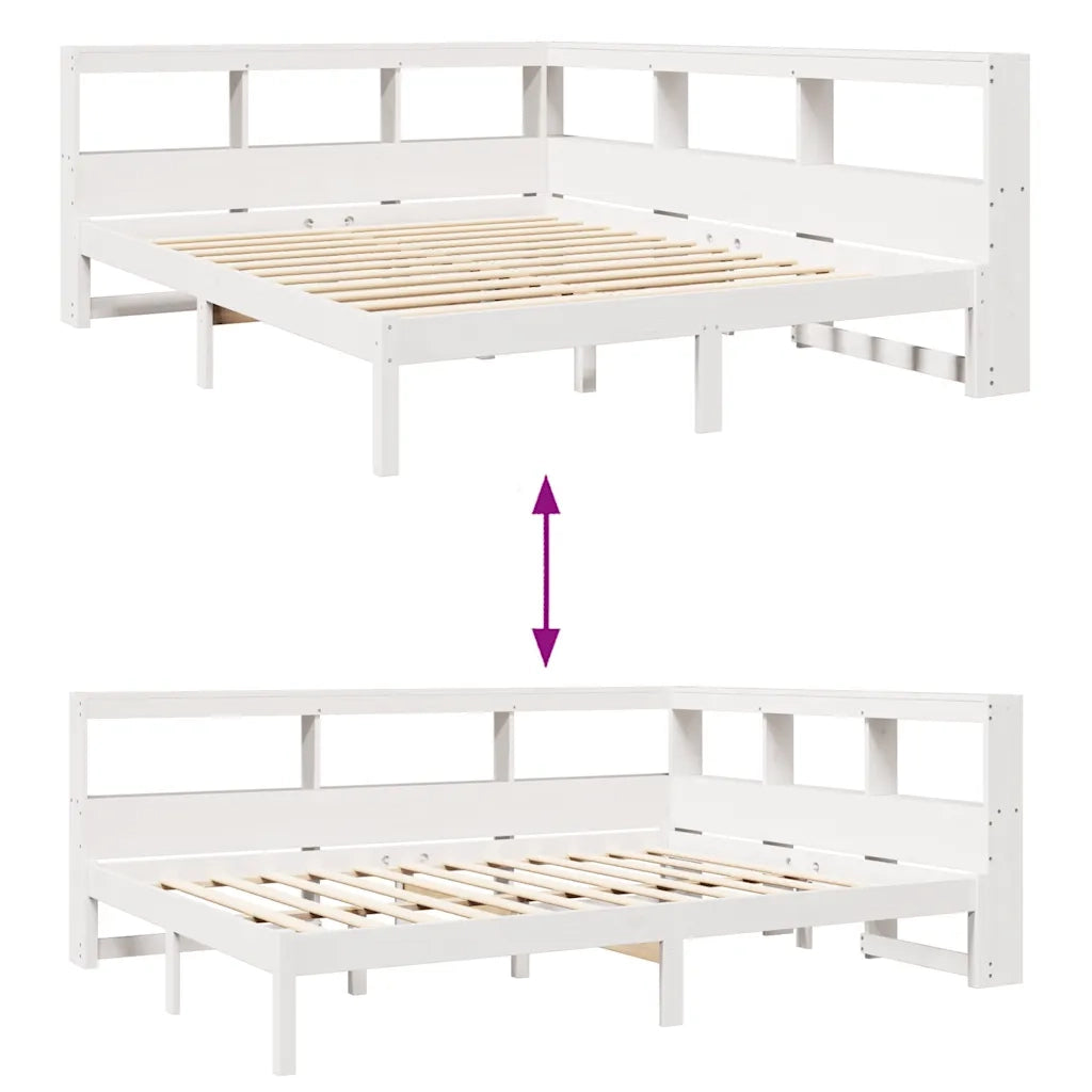 Letto Libreria senza Materasso-Struttura Letto con contenitore Bianco 140x200 cm Legno di Pino 633520