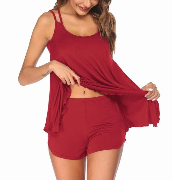 Pijama da Donna 2 in 1 - Camisola/Shorts Sexy - Materiale Soffice e Respirante - Taglie S-M-L-XL - Lavaggio a Mano Raccomandato - Indumenti da Notte