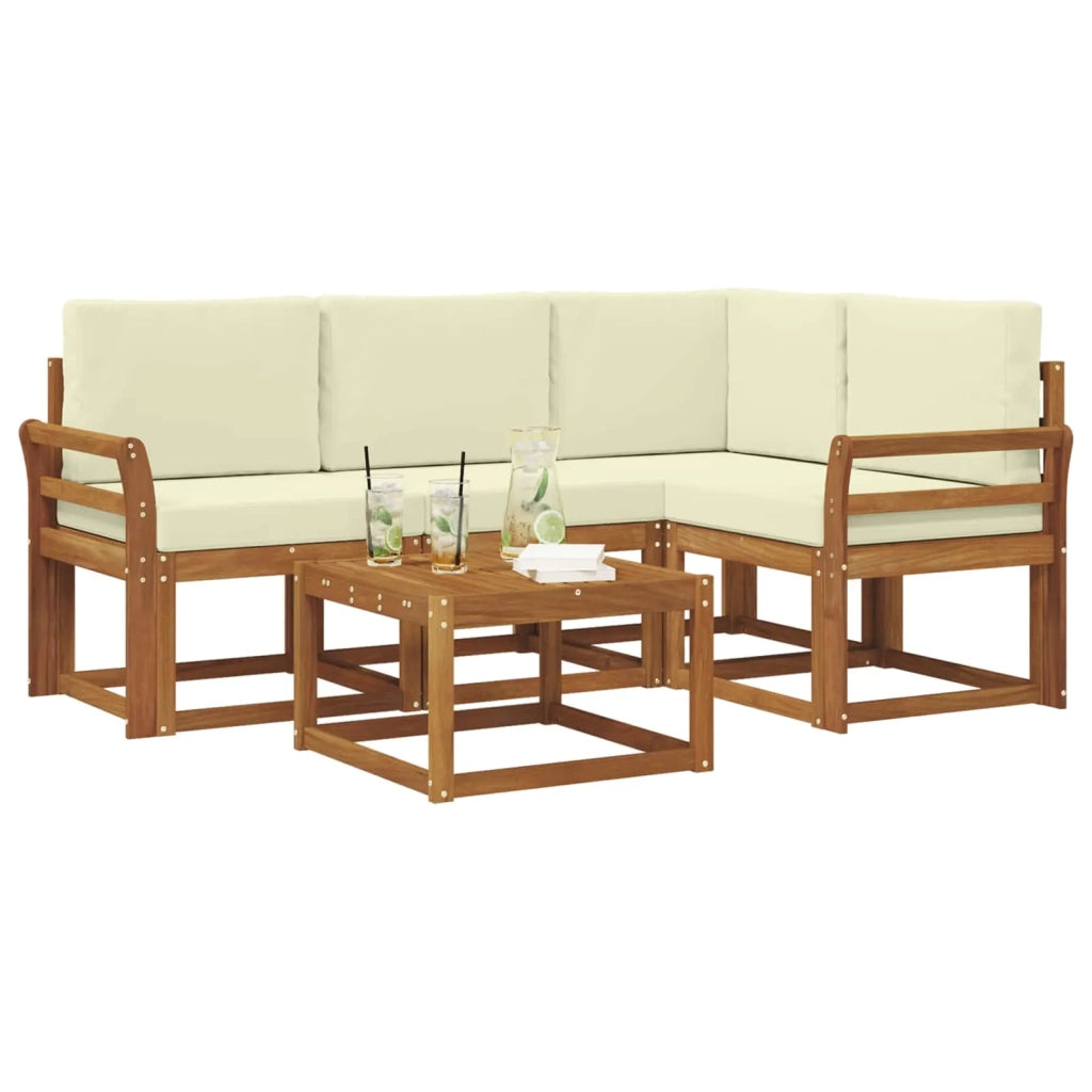 Set di divani da esterno con cuscino 5 pcs Naturale e Crema