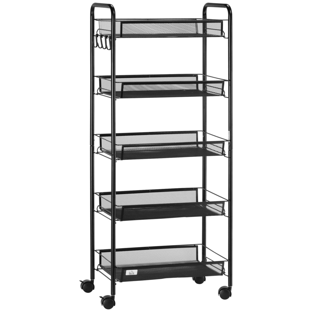 Carrello Portautensili 5 Livelli con Cestini ¨C zephmum ¨C 45x26.5x106 cm Nero