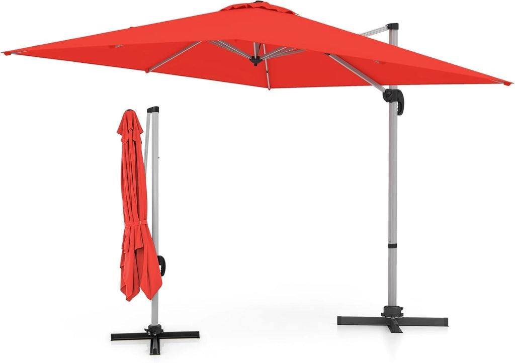 Ombrellone da Giardino Quadrato 3x3m, Pieghevole e Regolabile in Altezza con Base a Croce, Ombrellone da Balcone, Altezza 260cm, Ombrellone Parasole per Cortile, Terrazza, senza Base