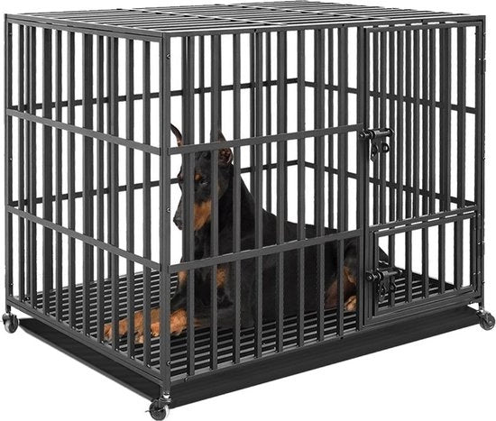 Banchina per cani robusta - Versione pesante - Con ruota - Doppia porta - Piattaforma separabile - Dimensioni 117x84x96.5cm