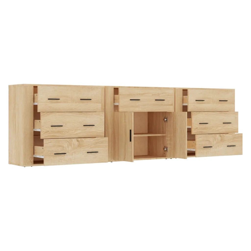Credenze 3 pz | Madia | Buffet da pranzo | Armadio da pranzo Rovere Sonoma in Legno Multistrato