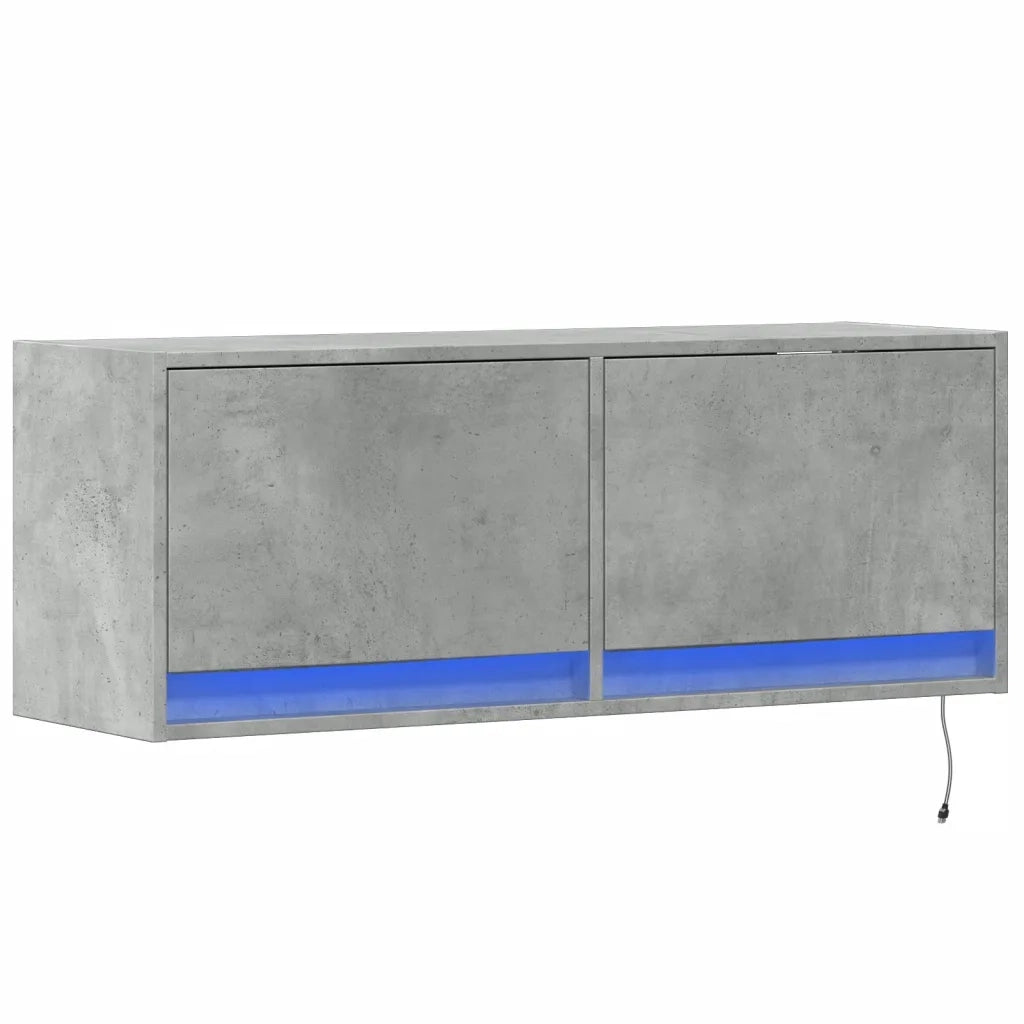 Mobile TV a Parete con Luci LED Grigio Cemento 100x31x35 cm