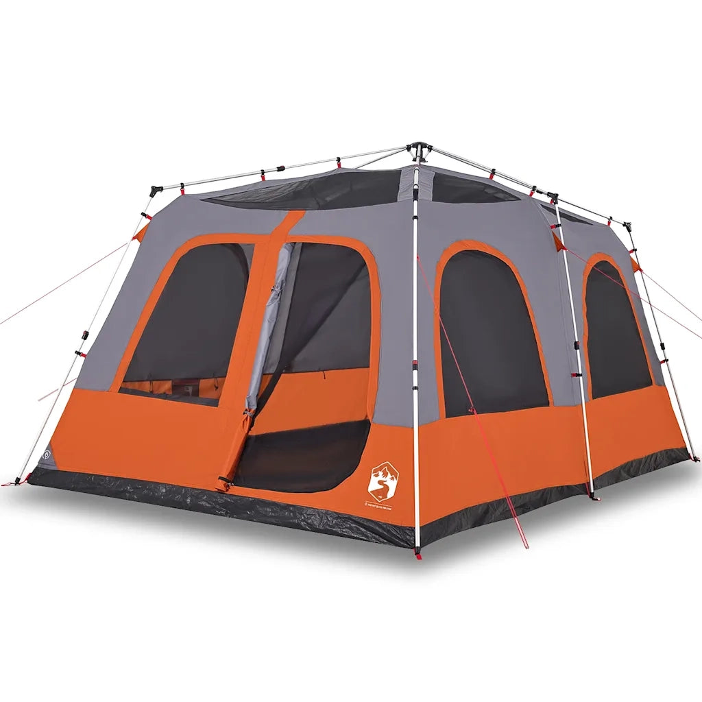 Tenda a Cupola 8 Persone-Tenda da campeggio Grigio e Arancione a Rilascio Rapido