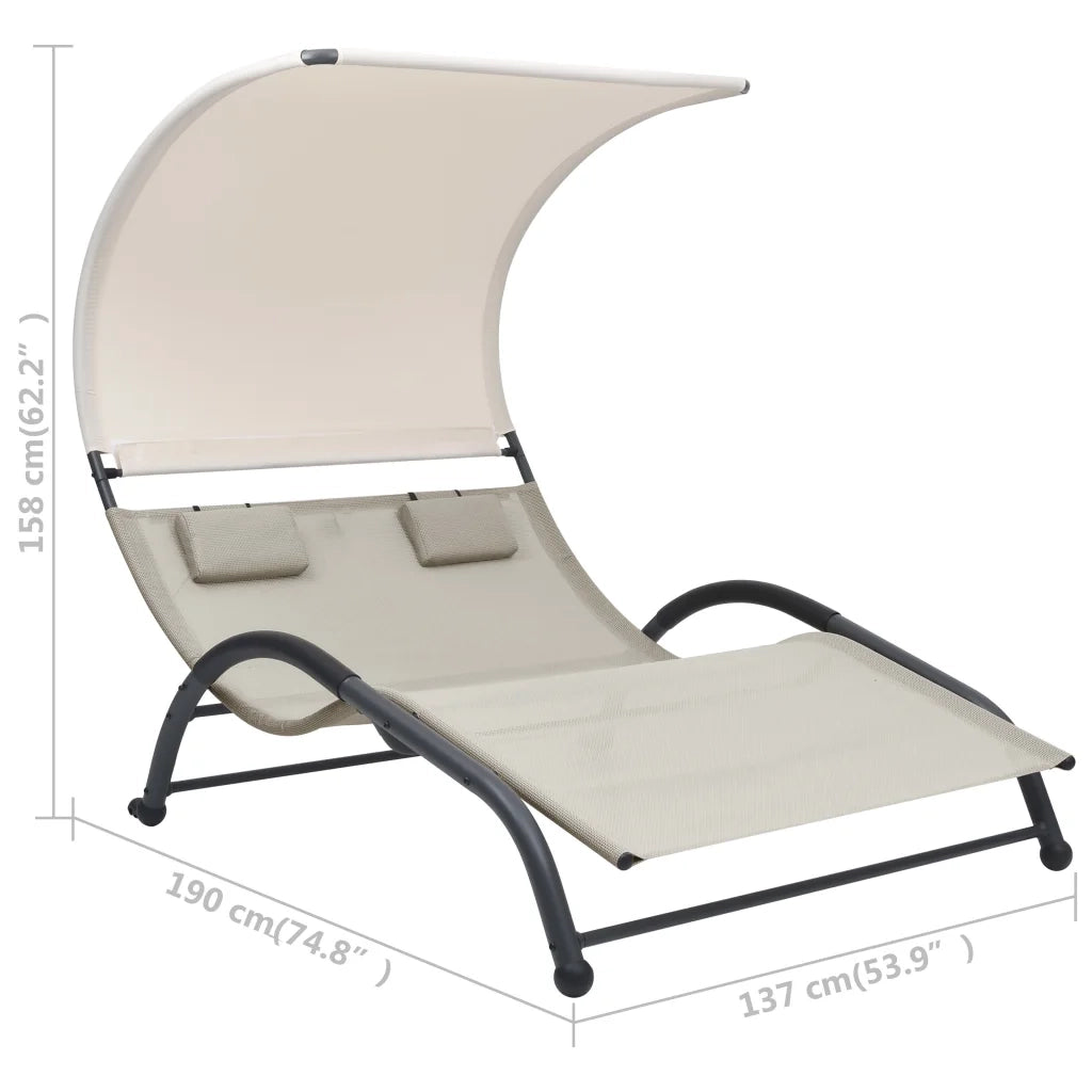 Lettino Prendisole Doppio con Baldacchino in Textilene Crema 310544