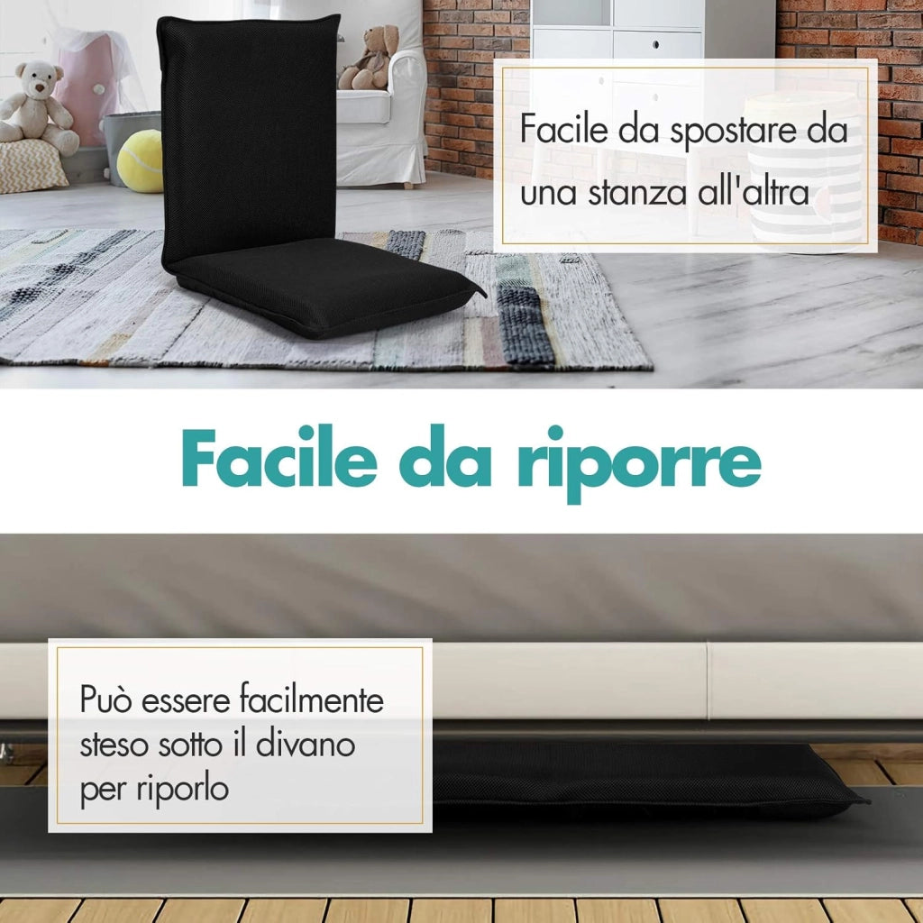 Sedia da Pavimento Poltrona da Terra, Sedia Reclinabile Imbottita, per Salotto Camera da Letto e Studio (Nero)