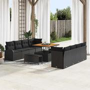 Set Divano da Giardino con cuscino con cuscino 11 pcs Nero