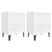 Comodini con Gambe in Metallo 2 pz-Set di 2 Tavolino da notte Bianchi 40x30x50 cm
