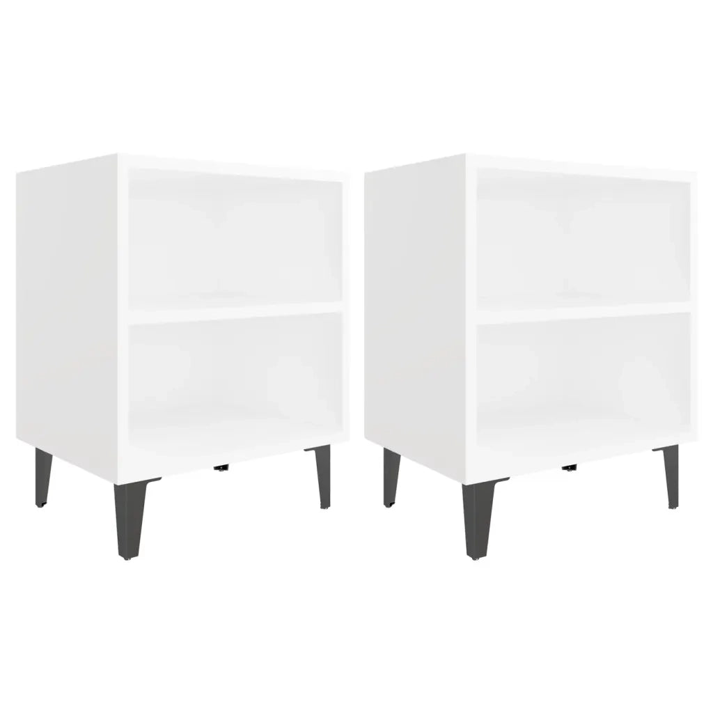 Comodini con Gambe in Metallo 2 pz-Set di 2 Tavolino da notte Bianchi 40x30x50 cm