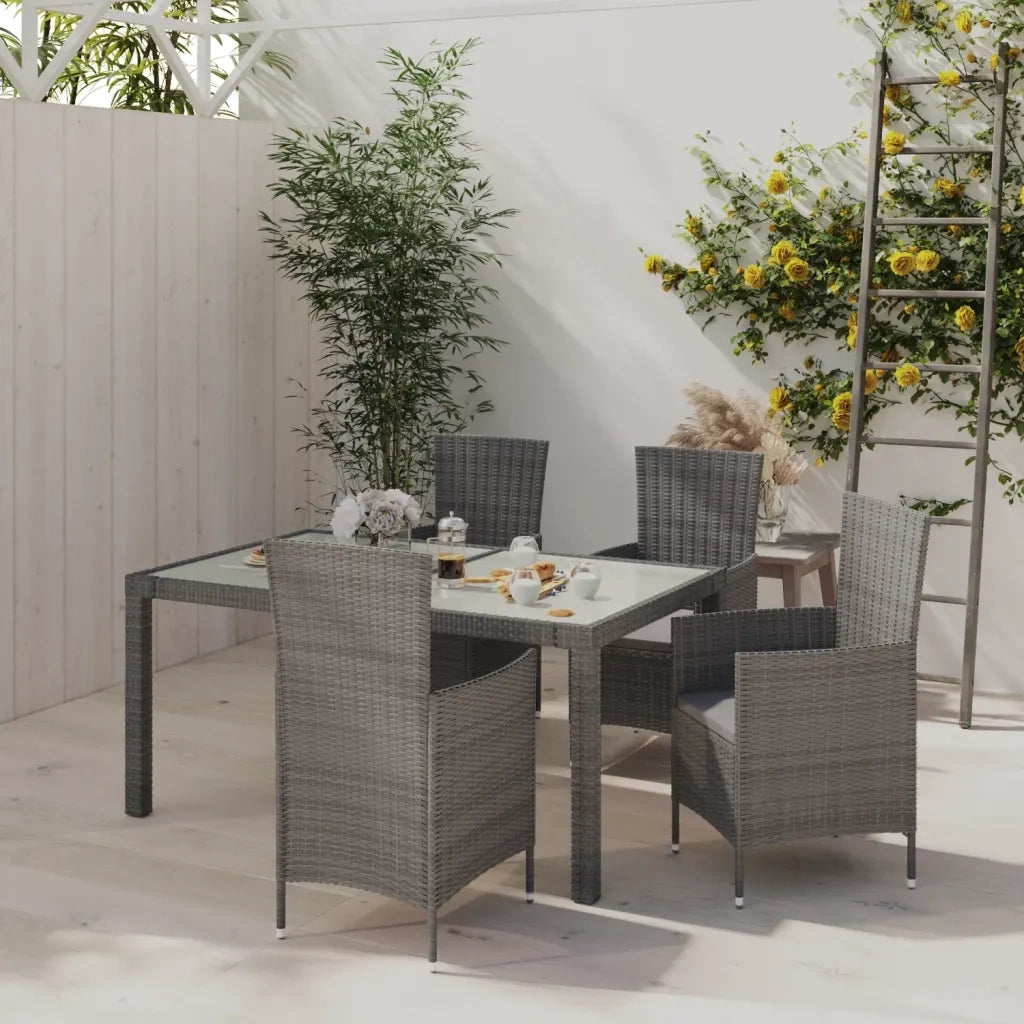 Set da Pranzo da Esterno 5 pz con Cuscini in Polyrattan Grigio 3094875