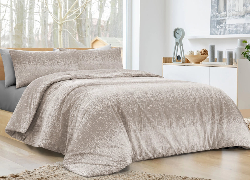 Completo Lenzuola Letto 100% Cotone Made In Italy Disegno Drops - Singolo - Beige