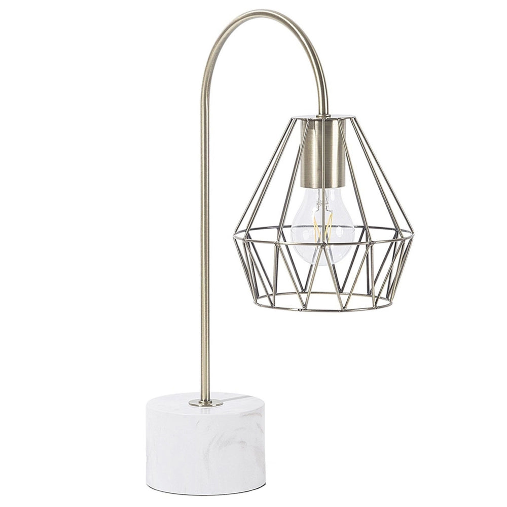 Lampada da Tavolo Lampada da Tavolo Ottone Metallo Diamante Gabbia Paralume Base Rotonda Effetto Marmo
