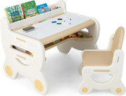 Set Tavolo e sedia per Bambini, Tavolo per Bambini con Sedia, Tavolo da Disegno Cancellabile e Ripiano, per Disegnare, Leggere, Giocare, Ideale per Bambini 3-8 Anni (Brown)