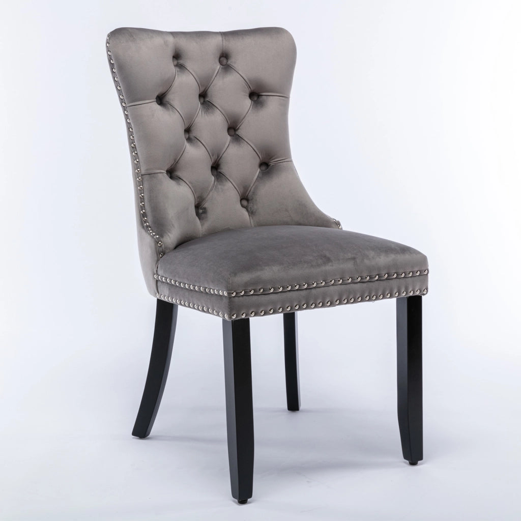Sedie da Pranzo Imbottite in Velluto con Gambe in Legno Massello ¨C MINIMAL ¨C Set 2 Pezzi, Grigio
