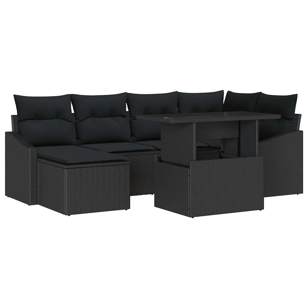 Set Divano da Giardino con cuscino con archiviazione 7 pcs Nero