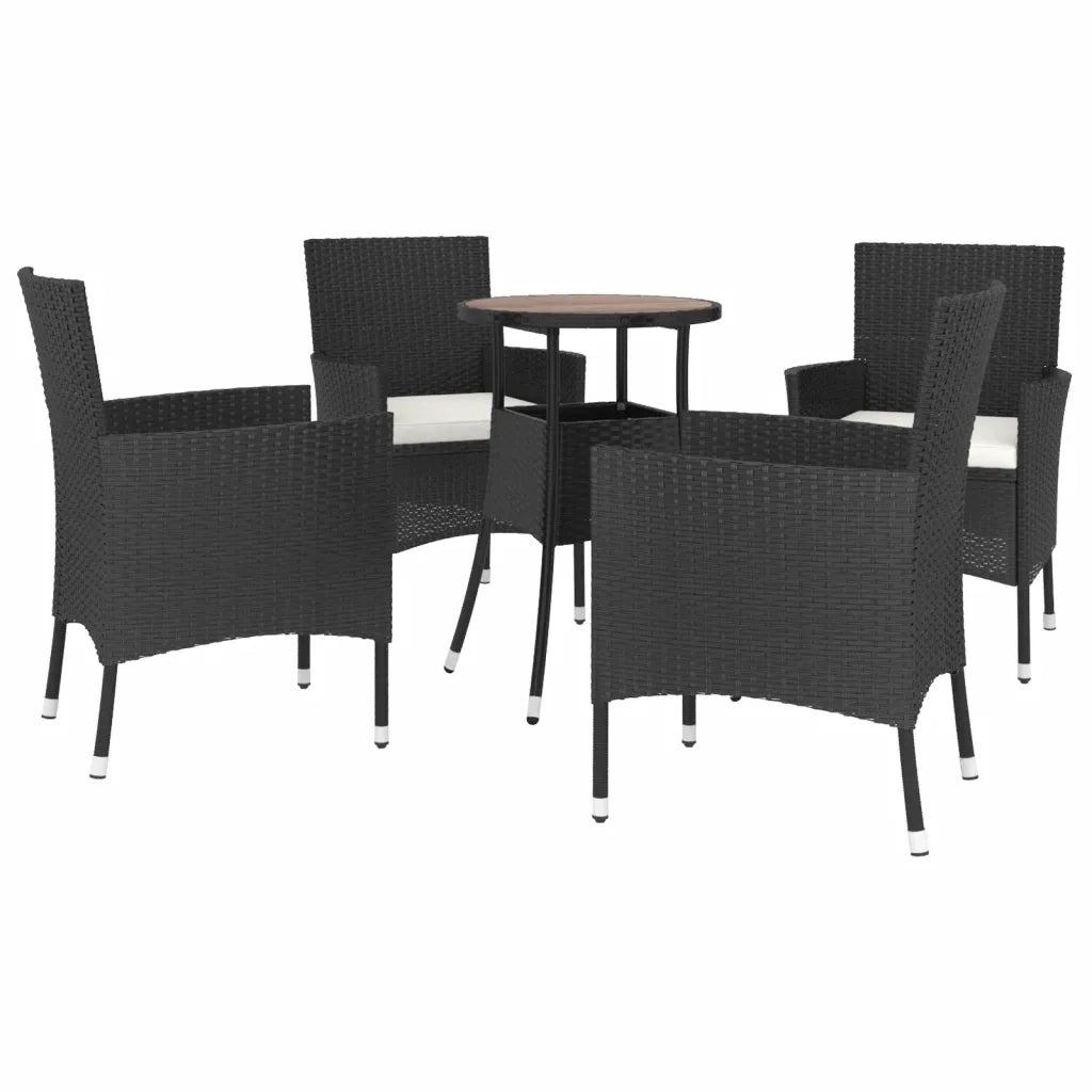 Set Bistr¨° da Giardino 5 pz | Set Salotto da Giardino con Cuscini in Polyrattan Nero