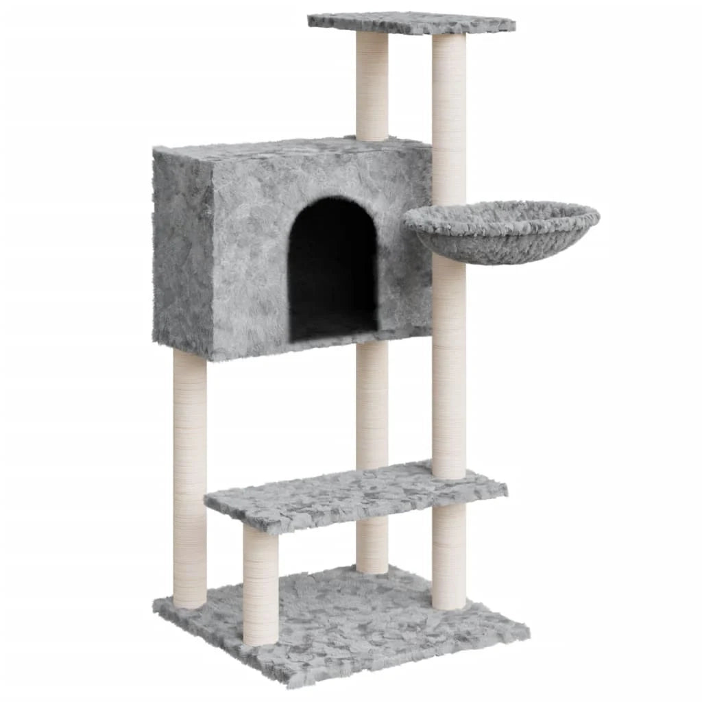 Tiragraffi per gatti torre per arrampicata giocattolo piattaforma per arrampicata con tiragraffi in sisal leggero 108,5 cm grigio 02_0022545