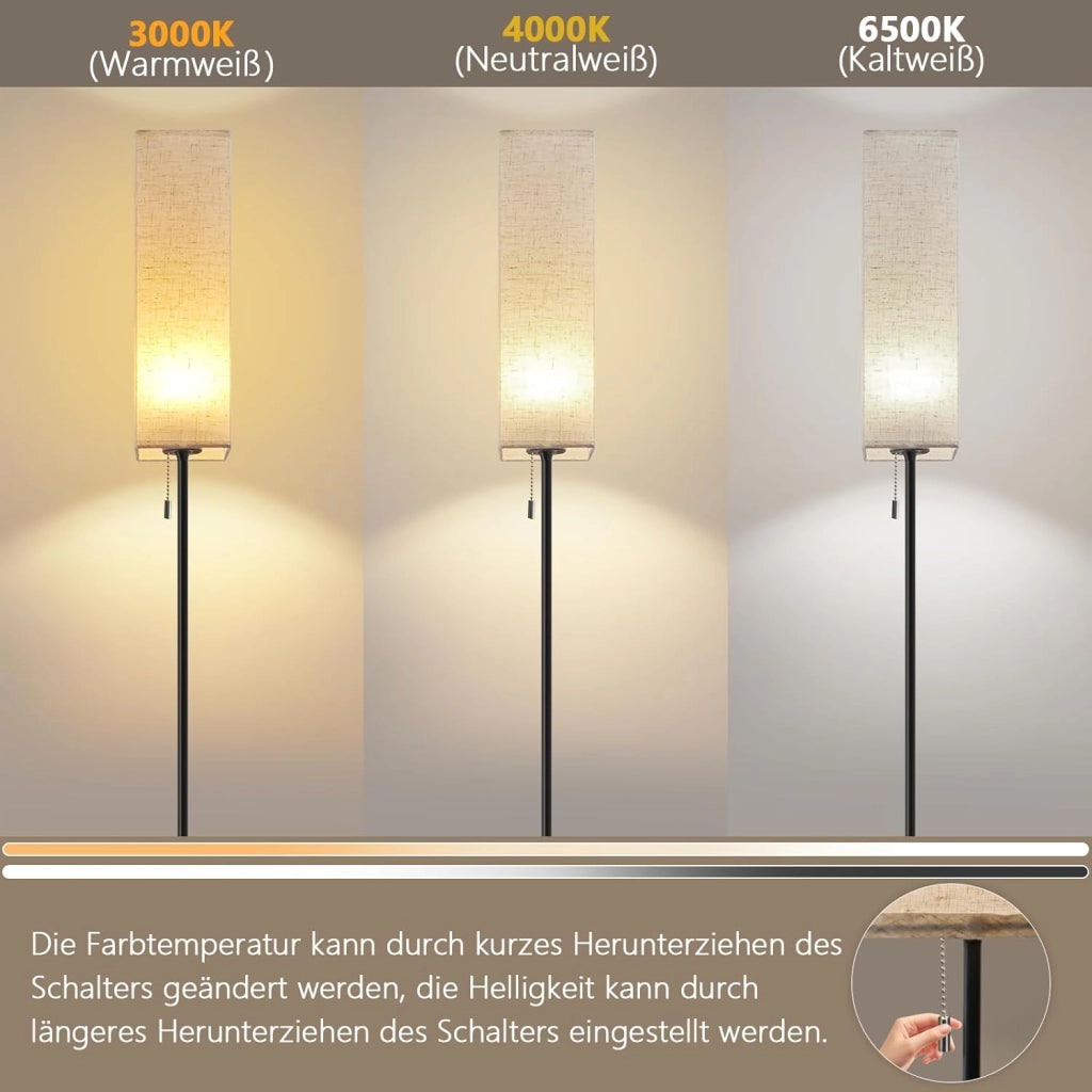 ZMH Lampada da terra LED retrò paralume tessuto dimmerabile interruttore cavo per soggiorno