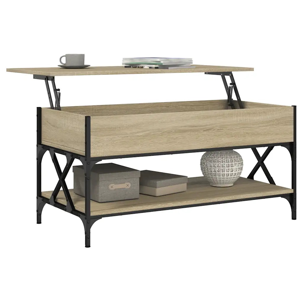 Tavolino Salotto Rovere Sonoma 100x50x50 cm Multistrato Metallo 845357