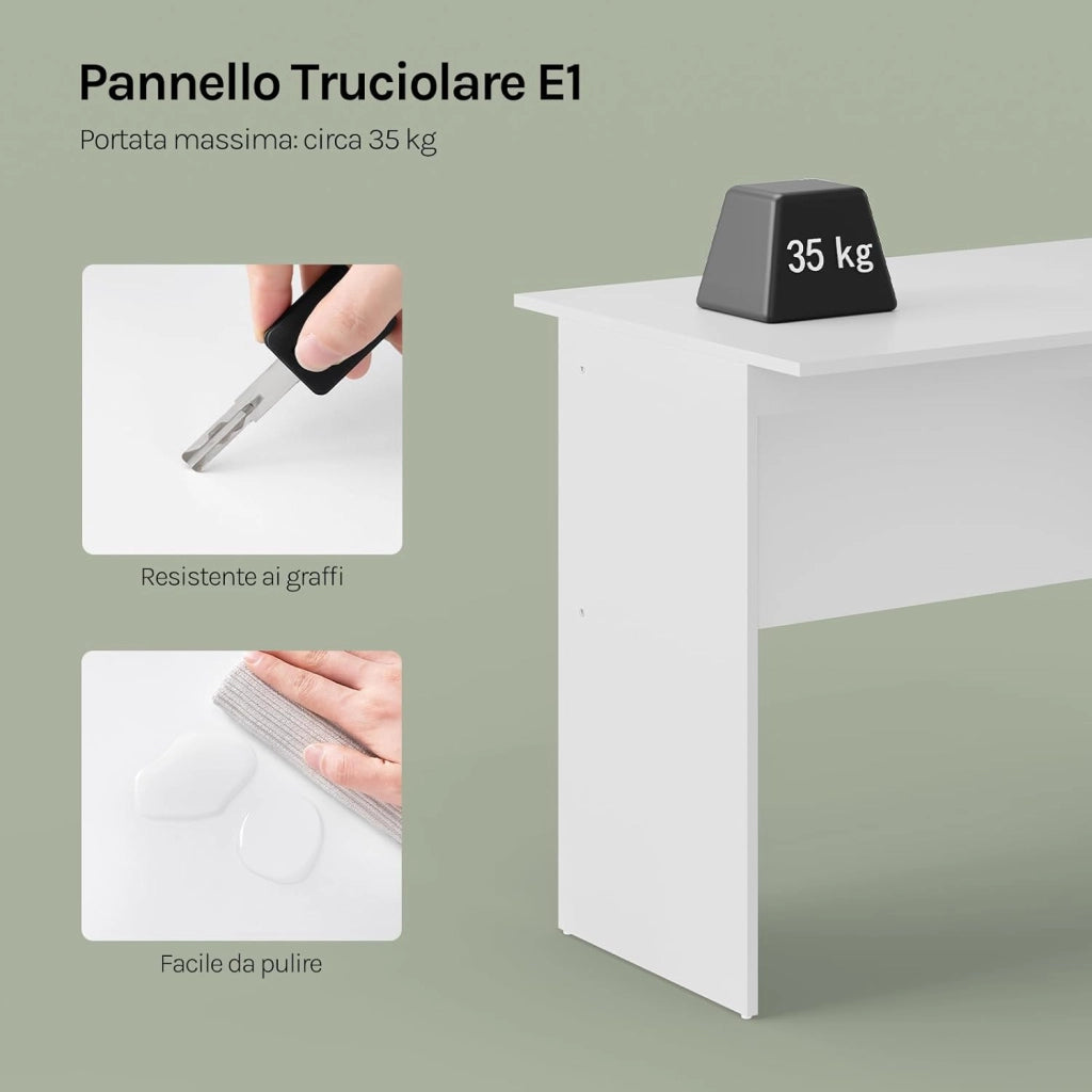 Scrivania con 3 Cassetti, 120x60 cm, Bianco, Tavolo da Lavoro, Scrivania per Computer, Porta PC in Legno