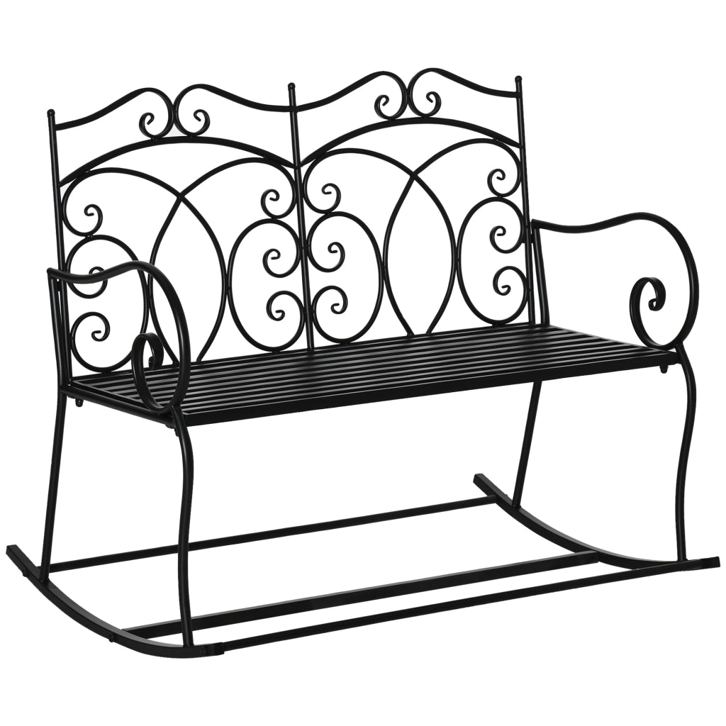 Easycomfort Sedia a Dondolo a 2 Posti in Metallo Elegante con Schienale Decorato da Esterni 103x74.5x88 cm Nera