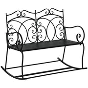 Easycomfort Sedia a Dondolo a 2 Posti in Metallo Elegante con Schienale Decorato da Esterni 103x74.5x88 cm Nera