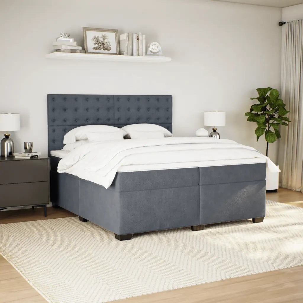 Giroletto a Molle con Materasso Grigio Scuro 200x200 cm Velluto