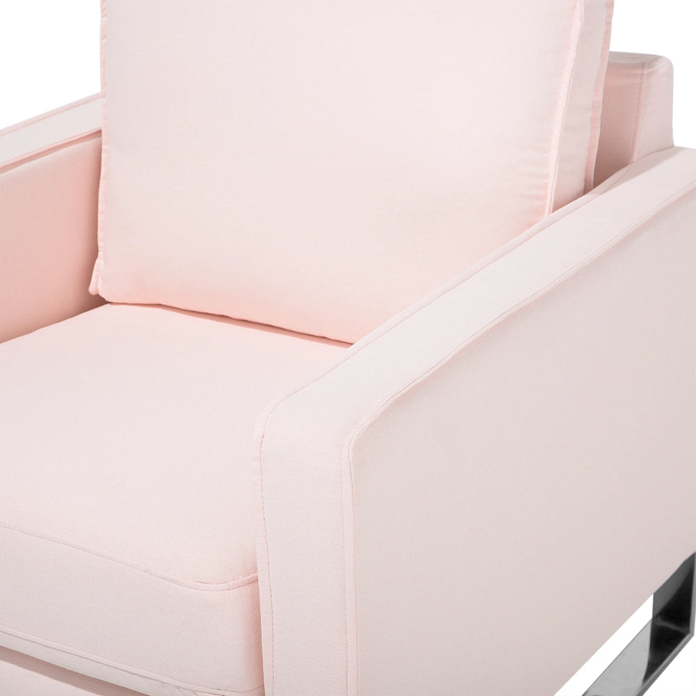 Poltrona Tessuto Rosa Slitta Gambe Argento Salotto Moderno soggiorno