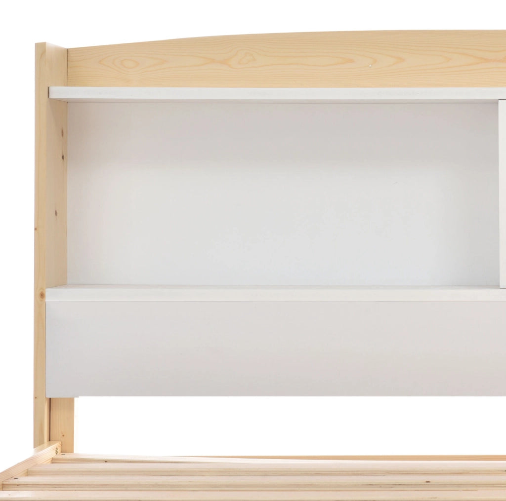 Letto singolo 90x200 cm; testiera contenitore; legno; bianco (Senza materasso)