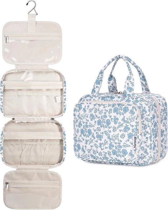 Organizzatore di Cipria da Parete per Donna con Stampa di Fiori e Gancio Grande e Spazioso in Blu