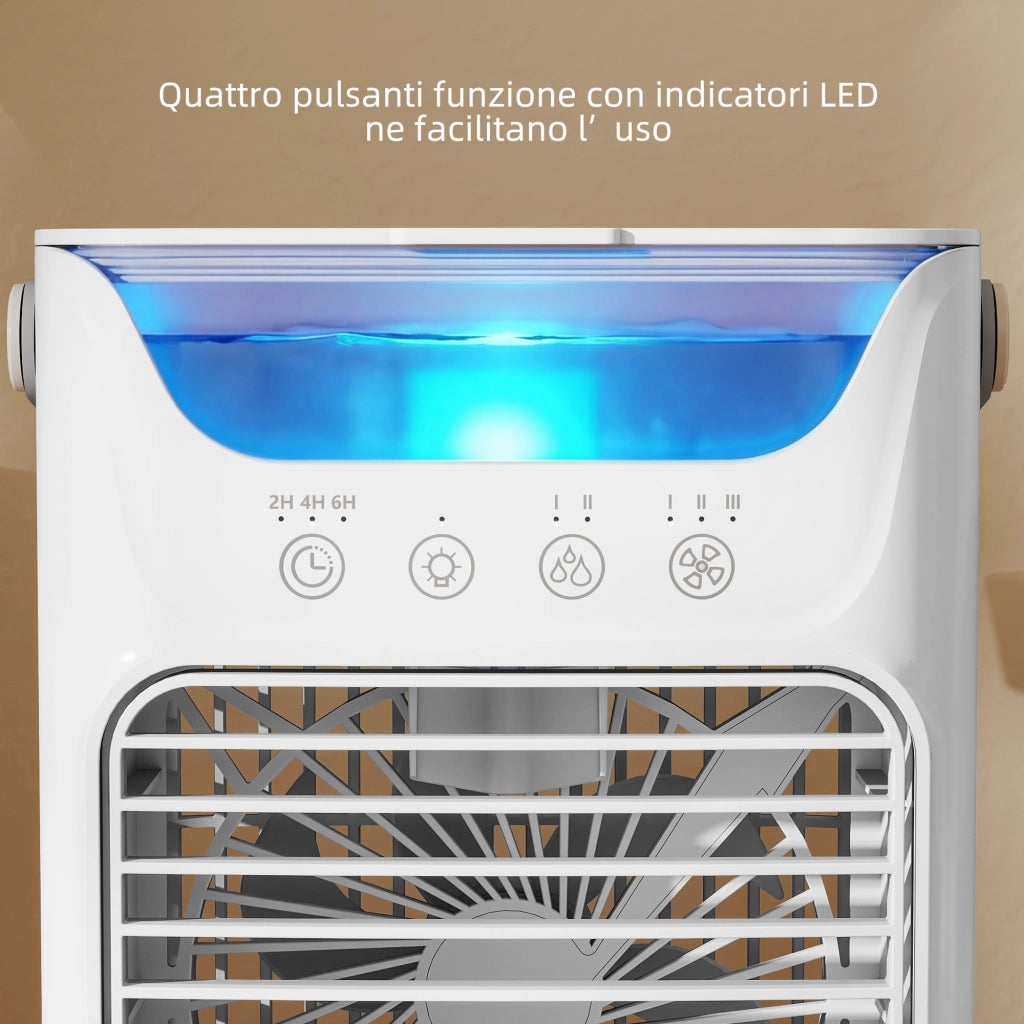 Ventilatore da Tavolo con 3 Velocità Luce RGB Funzione Nebulizzazione in ABS e PP Bianco