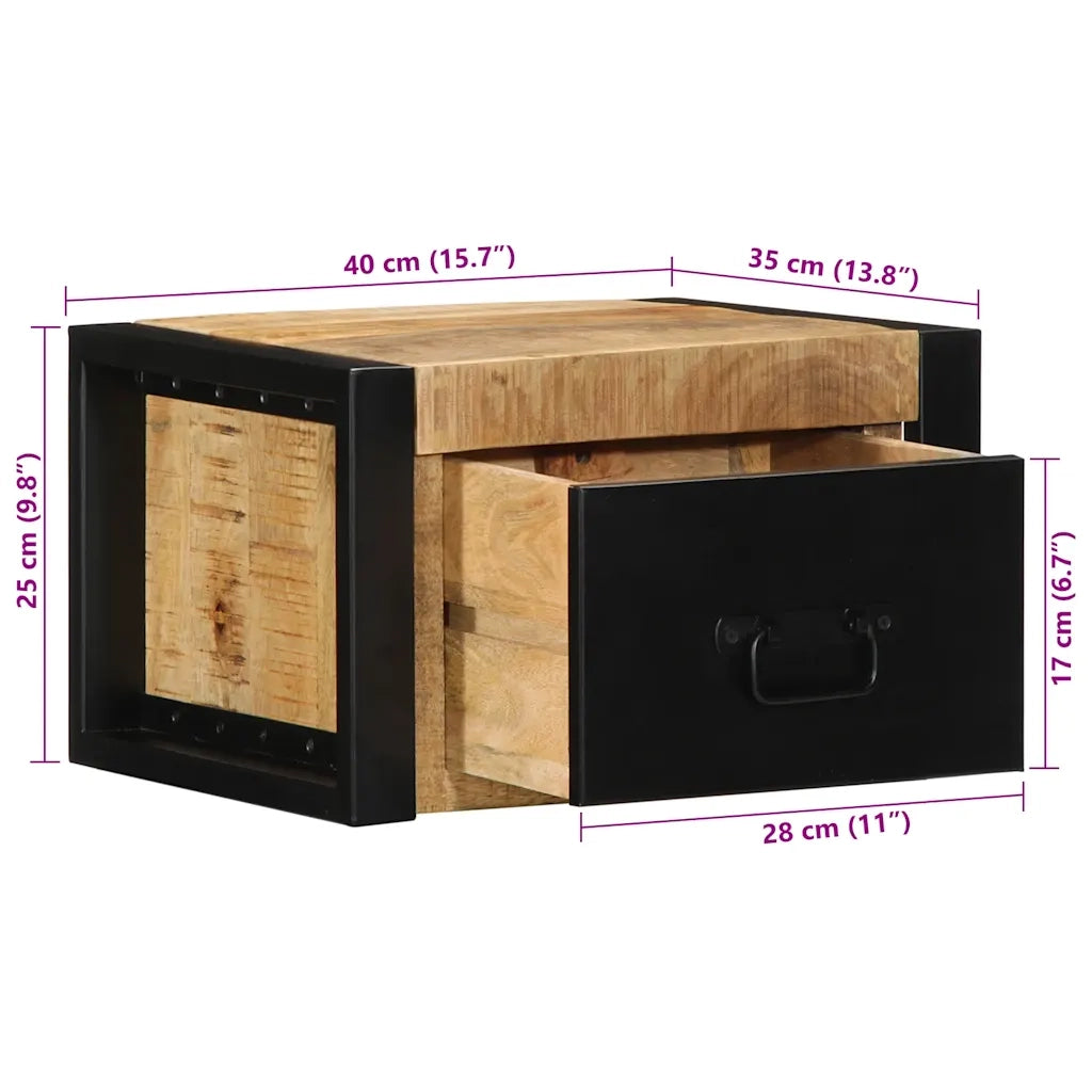 Comodino 40x35x25 cm in Legno Grezzo Massello di Mango 4015945